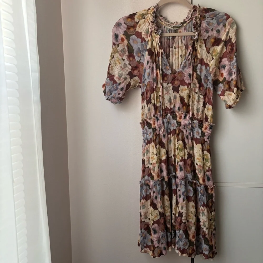 Rails Fiorella Painted Floral Midi Dress Size S Smocked Romantic Wedding Dress - Picture 5 of 6